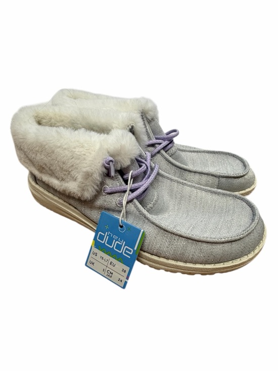 Hey Dude Other - Hey Dude Britt Youth Y6 L7 Stretch Fleece Metallic White Slip On Comfort Shoe